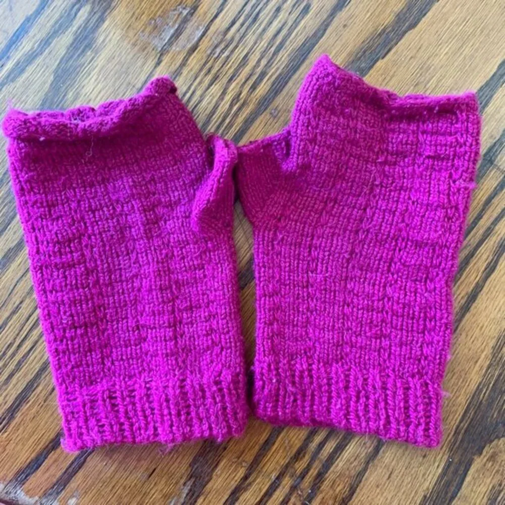 Handmade Magenta Pink Knit Fingerless Gloves Arm Warmers Winter‎ Accessories